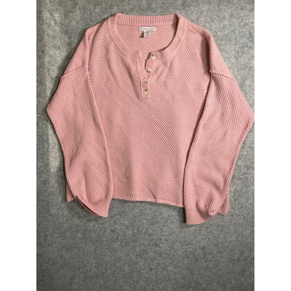 Sincerely‎ Jules Women Pink Waffle Knit Henley Sweater Med Long Sleeve Pullover
